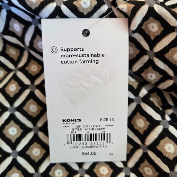 NWT -- Croft & Barrow Women’s Dress, Size 1X, Black/tan/cream geometic pattern - Picture 8 of 10